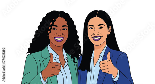 Two businesswomen giving thumbs up cartoon vector illustration editable stock