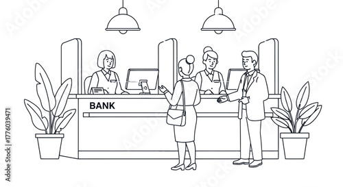 Bank teller service customer financial transaction vector design editable stock