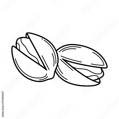 Pistachio Nuts Line Art – Simple Black and White Vector Illustration of Opened and Closed Nuts