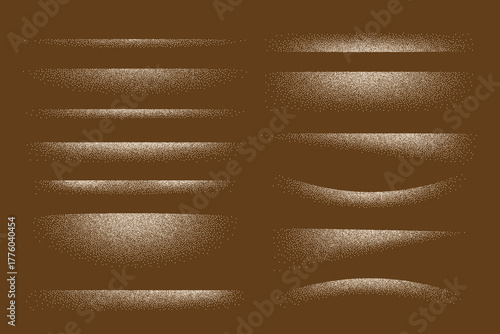 Collection of retro borders with noise grain texture. Vector edge shadows set with gradient stipple dots