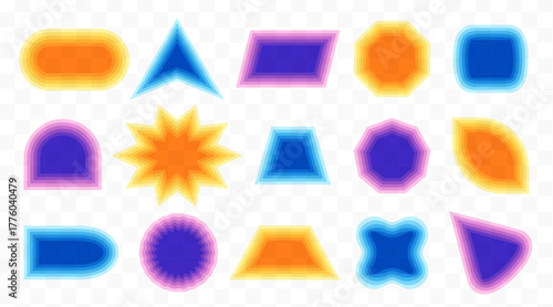 Transparent graphic design elements set. Geometric colorful shapes collection with translucent effect