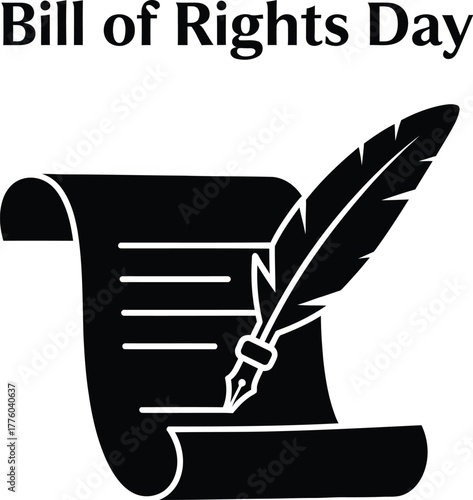 Bill of Rights Day symbol with quill pen and scroll