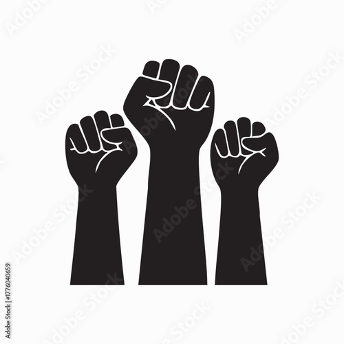 Raised fist isolated on white background, protest