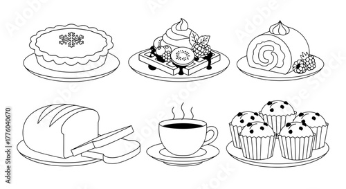 Bakery desserts and breakfast food vector illustration design editable stock