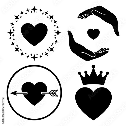 Heart silhouette set, vector illustration