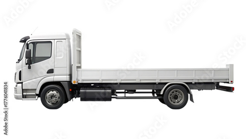 White Flatbed Truck, Viewed from the Side, cutout, PNG isolated on white or transparent background