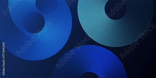 Modern dark blue gradient background with glowing skin blue geometric circle lines abstract modern art