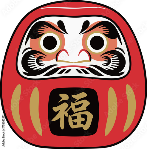 Traditional Japanese Daruma Doll Vector Illustration, Symbol of Good Luck (伝統的な日本のだるまのベクターイラスト、幸運のシンボル)