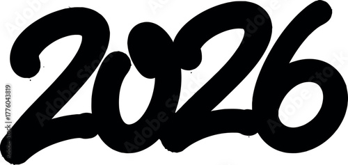 Bold black graffiti style handwritten number 2026 isolated on vector