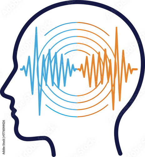 Brainwave Frequency Sensor Vector with Two-Color Flat Design on White Background for Neurotechnology Concept