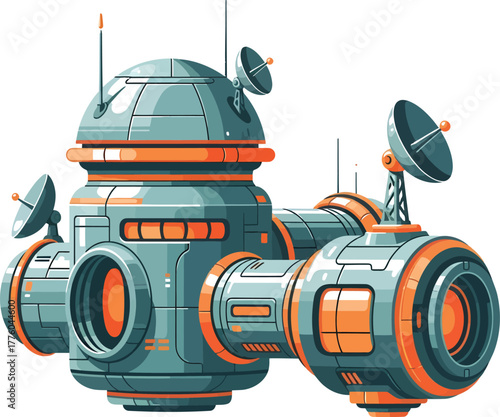 Alien Planet Habitat Module Vector with Two-Color Flat Design on White Background for Sci-Fi Concept