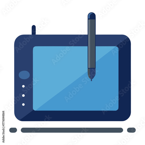 Vector illustration of a digital drawing tablet and drawing tools