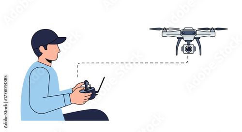Drone Operation: Remote Control Flight Vector Illustration