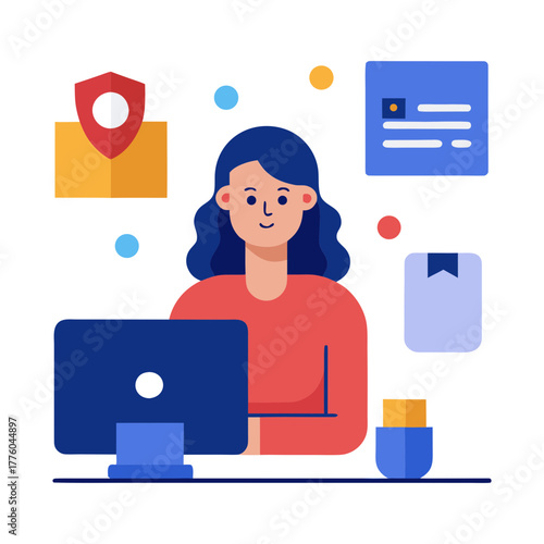 Women Business Environment Technology Productivity Vector Illustration