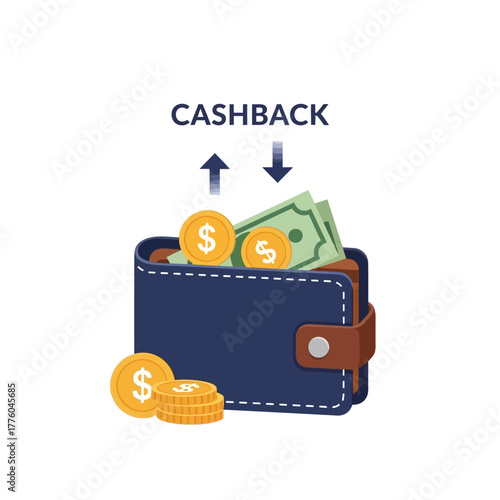Cashback Wallet with Money and Coins