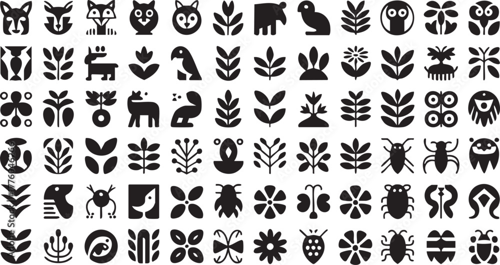 Fototapeta premium Minimalist Nature and Wildlife Icon Collection