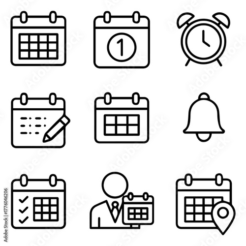 A Collection of Schedule-Related Icons in a Clean, Modern Style - Ideal for Planning and Time Management