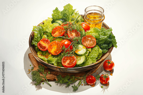garden salad with tomato, cucumbers, corn, lettuce, and vegetables vector for fresh food and healthy meal concept
