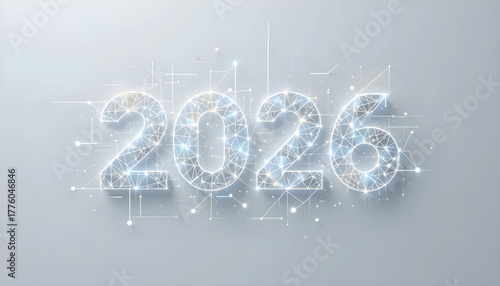 Glowing 2026 numbers with digital network connections and light particles year future
