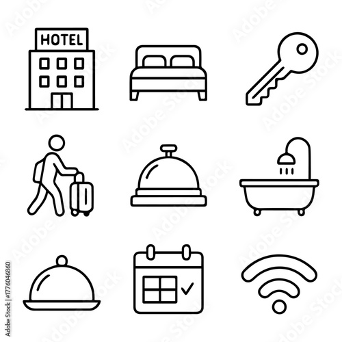 Hotel Service Icons Set Accommodation, Travel, Amenities & Connectivity