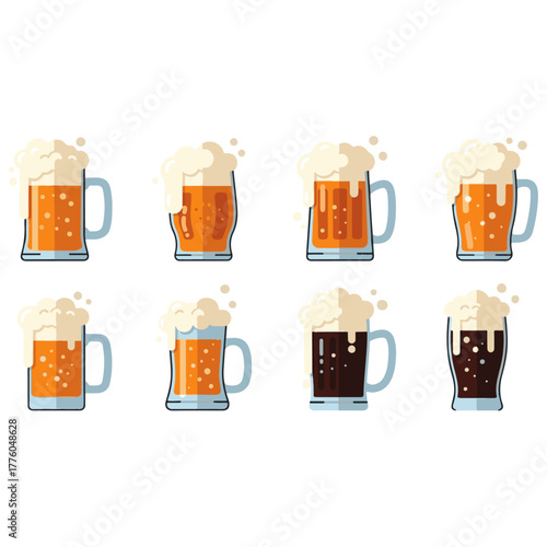 A delightful, frothy beer mug illustration with overflowing foam, perfect for pub menus, beverage advertisements, Oktoberfest themes, and craft beer promotions – flat vector design