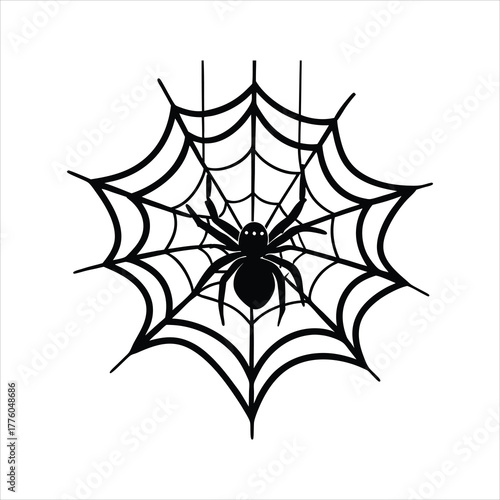 Creepy spider web with hanging spider halloween vector