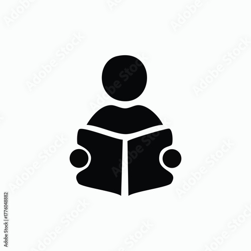 Person reading book isolated on white background