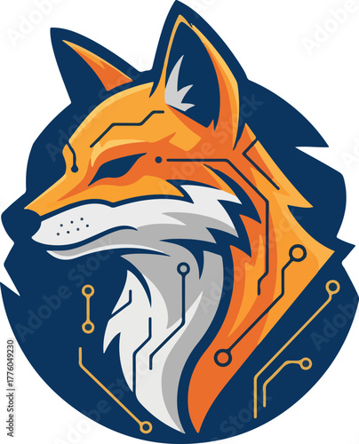Fox mascot with subtle mechanical pattern