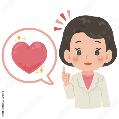 健康な心と白衣を着た女性医師　上半身イラスト／Healthy Mind with Male Doctor in White Coat　upper body illustration