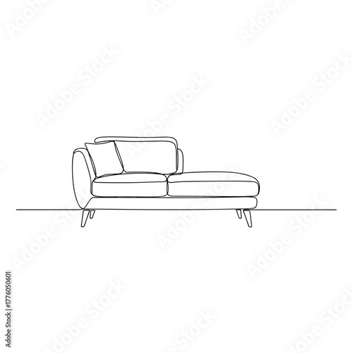 Chaise lounge with backrest in minimalist single-line black outline