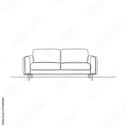 Modern two-seater sofa drawing in minimalist single-line black outline