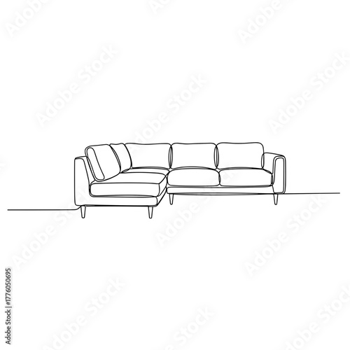 Corner sofa drawing in minimalist single-line black outline