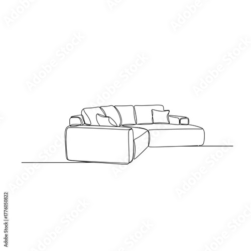 Sectional sofa drawing in minimalist single-line black style