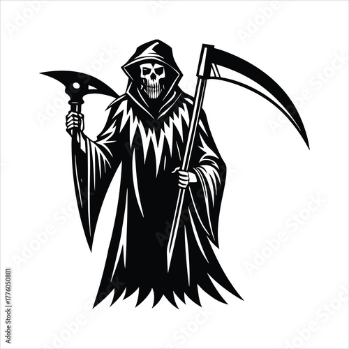 Grim reaper with scythe  scary silhouette vector