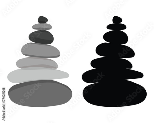 Balancing stone icon. Zen stones on white background. Meditation balance stone pyramid. Pebbles balancing icon vector. Vector illustration. 