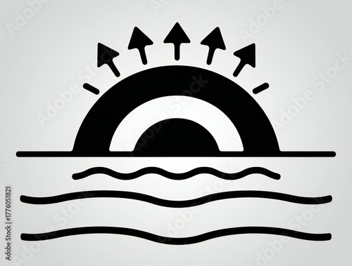 Stylized icon of a sunrise over water with rays of light