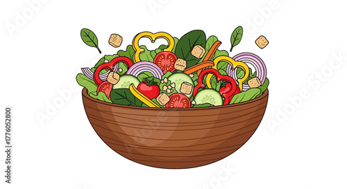 Vibrant Garden Salad Bowl of Fresh Vegetables and Croutons for a Healthy Meal
