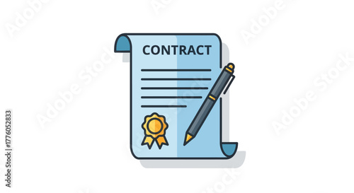 Contract Icon with Pen Agreement Symbol for Business and Legal Documents