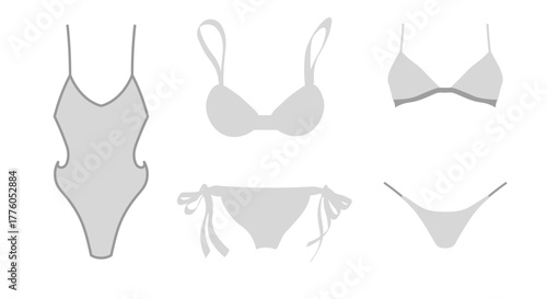 Stylish modern woman swimwear set design showing various fashion lingerie silhouettes