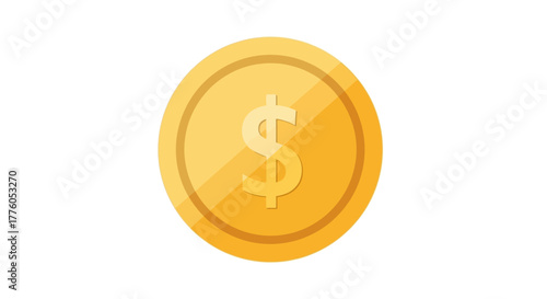 Golden dollar coin symbol of wealth and financial success, currency icon, savings and investment