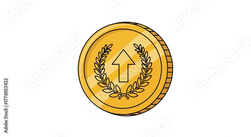 Coin Icon with Upward Arrow and Laurel Wreath Design for Awards, Achievements, and Business Success