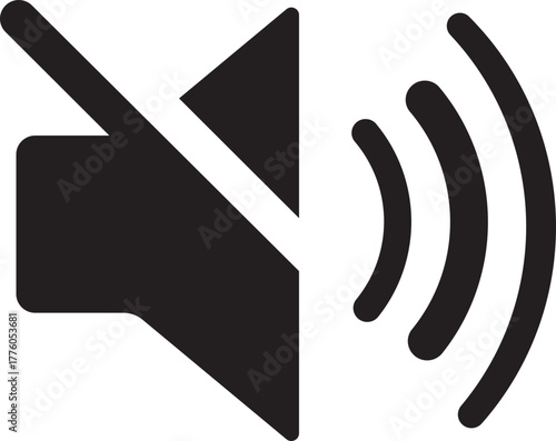 Volume Icon. Loudspeaker Mute and unmute volume sound flat vector icons for video apps and websites. Speaker volume icon -audio voice sound symbol media music. Simple black line flat glyph vector.