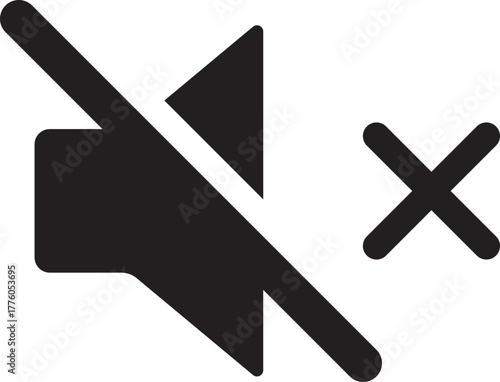 Volume Icon. Loudspeaker Mute and unmute volume sound flat vector icons for video apps and websites. Speaker volume icon -audio voice sound symbol media music. Simple black line flat glyph vector.