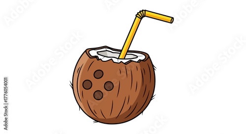 Refreshing Coconut Drink with Straw A Tropical Thirst Quencher