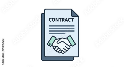 Business partnership agreement concept with handshake symbol on legal contract documents, symbolizing a successful deal