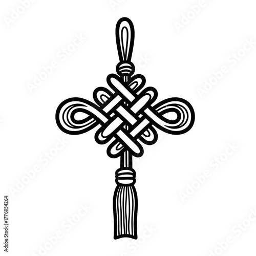 Lucky knot ornament design with intricate pattern and tassel  