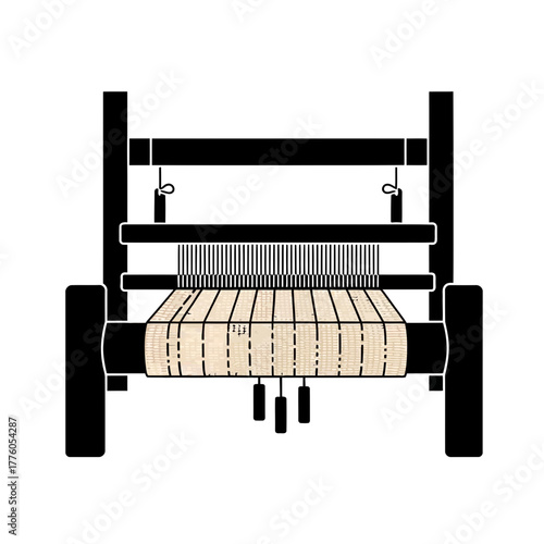 Loom with woven fabric in a simple black and white design  