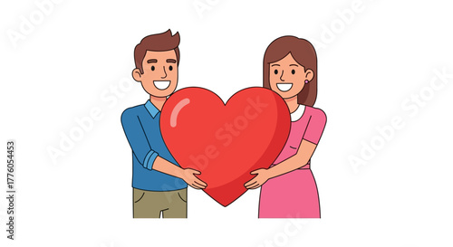 Young couple blending their love together, holding a vibrant red heart as a symbol of their shared affection