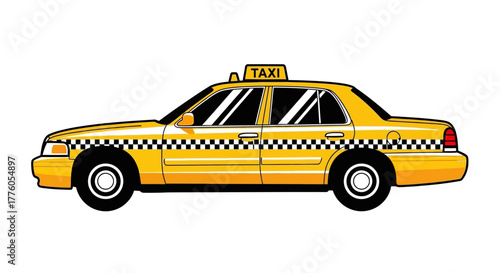 Dynamic yellow taxi cab vector illustration, symbolizing essential urban transportation and the fast-paced rhythm of city life journeys