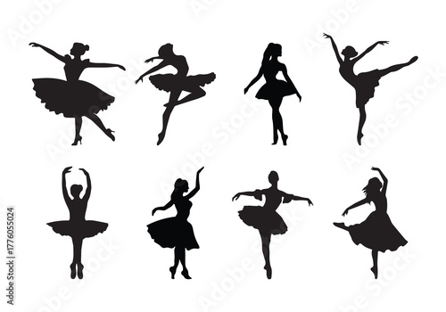 Ballerina silhouette set of elegant dancers in ballet poses isolated
